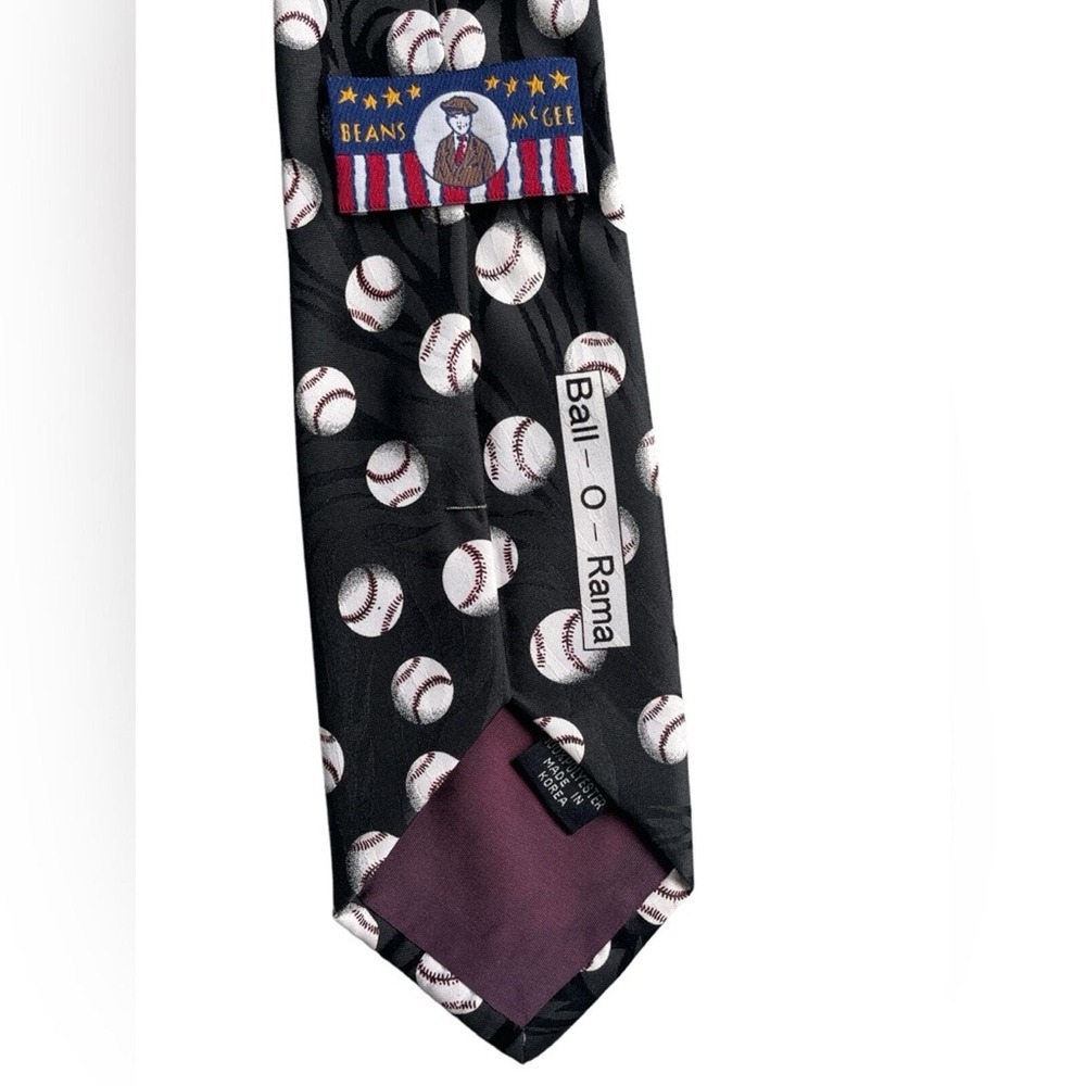 Beans McGee Ball-O-Rama Black Baseball Print Tie, MLB, Baseball Lover, Unique - Picture 3 of 3